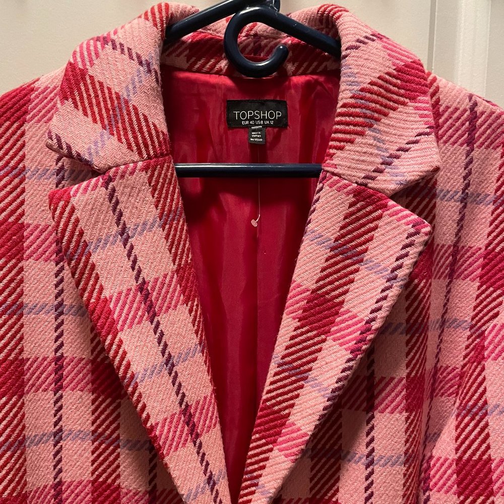 TOPSHOP Suzy Check Plaid Pink Side Split Jacket - Picture 4 of 10